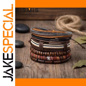 Unisex Multilayer Leather Bracelet Set 5Pcs