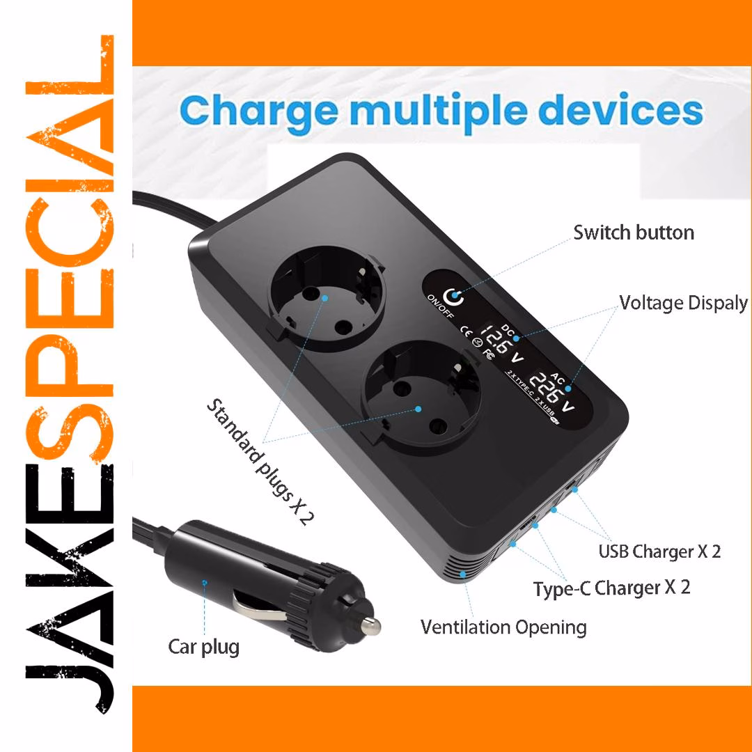 200W Car Inverter with USB & Type-C Charging - Image 4