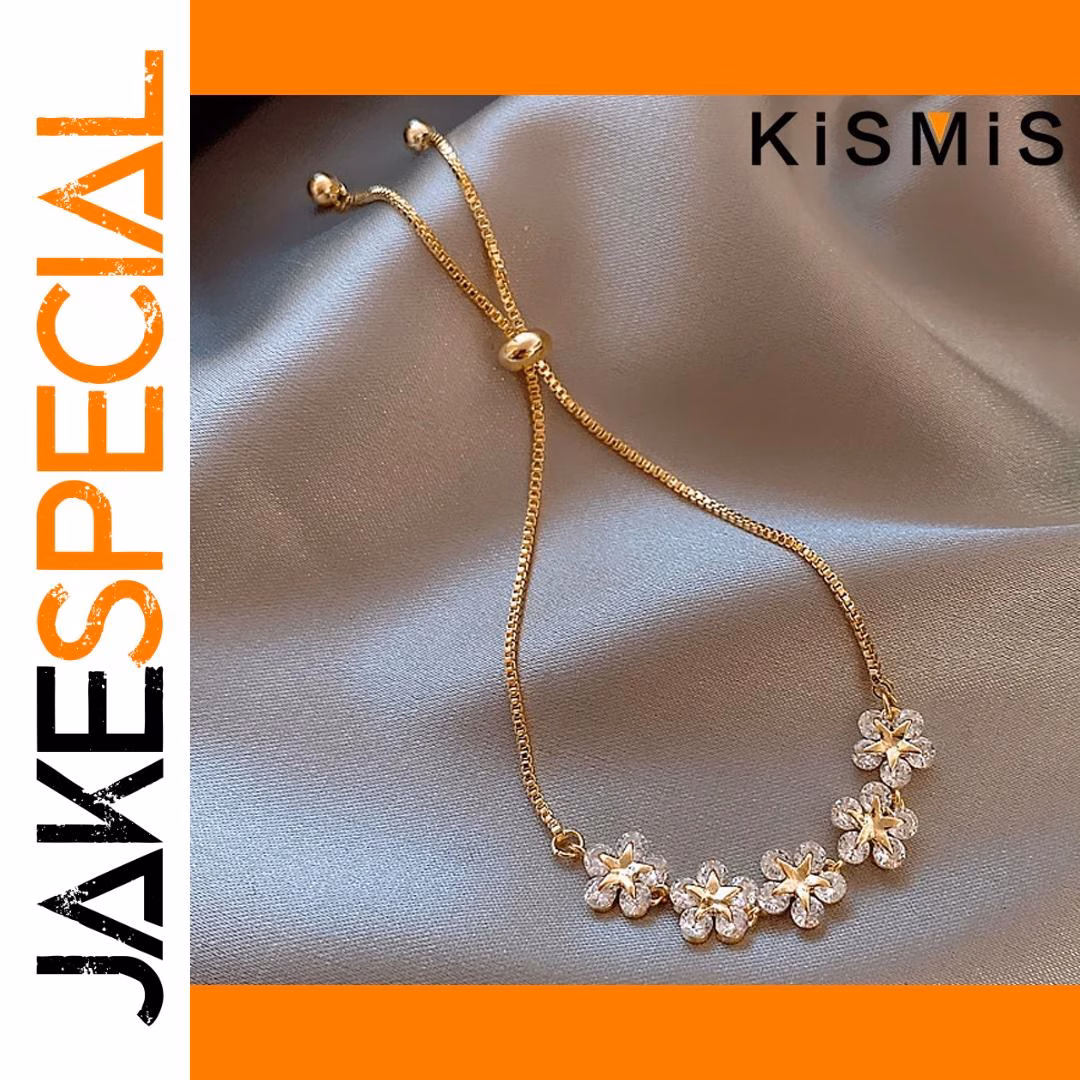 Kismis Adjustable Flower Bracelet with Rhinestones - Image 6
