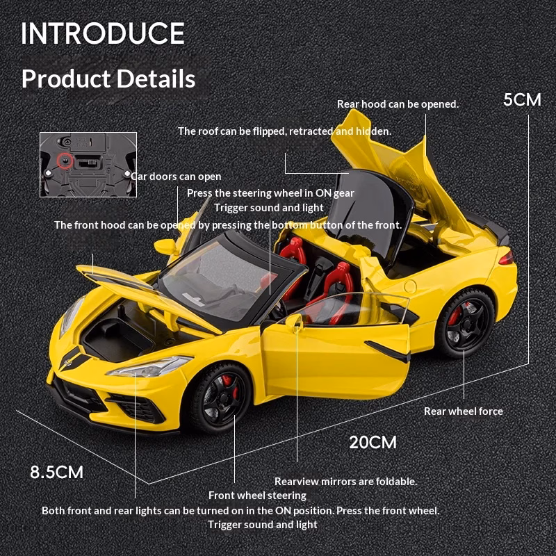 Corvette C8 Convertible 1:22 Scale Die-Cast Model - Image 3