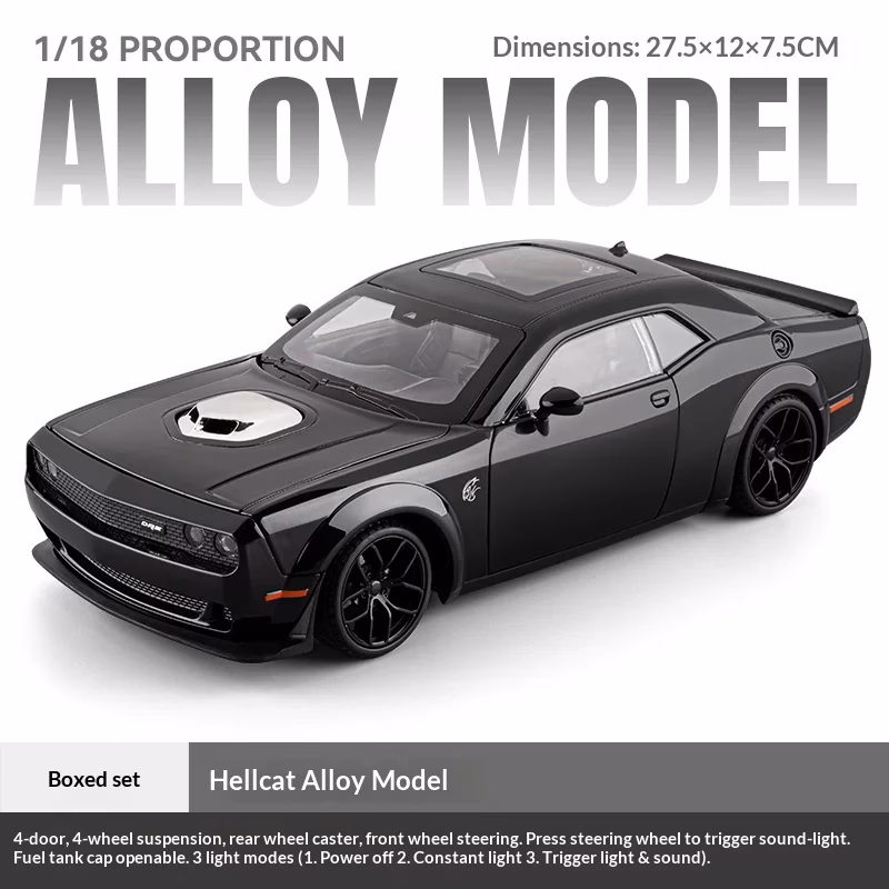 1/18 Die-Cast Hellcat Car Model - Black Finish - Image 8