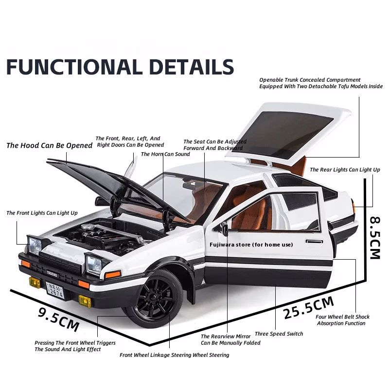 1:18 Corolla Levin AE86 Alloy Scale Model Car - Image 6