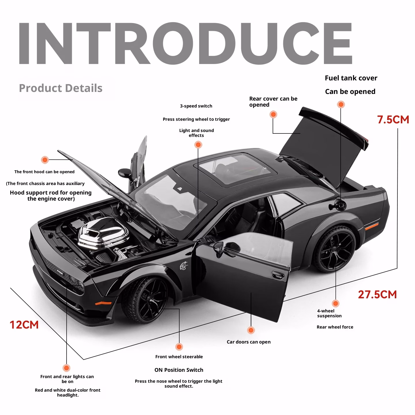 1/18 Die-Cast Hellcat Car Model - Black Finish - Image 2