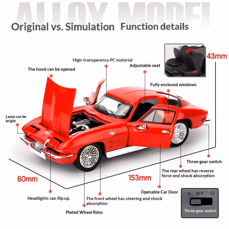 Chevrolet Corvette C2 1:32 Scale Model Red - Image 2