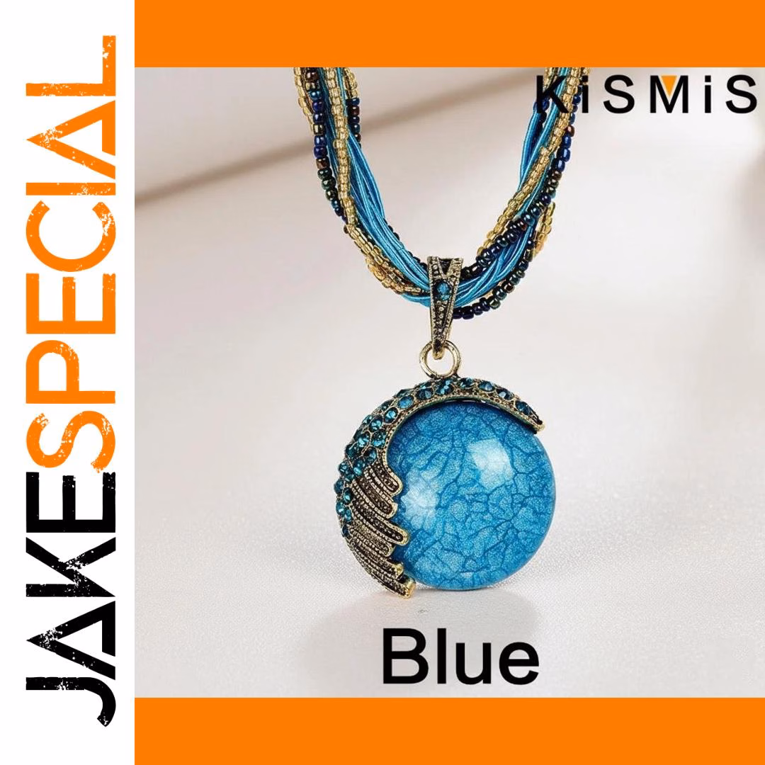 Turquoise Rhinestone Pendant Necklace 17.7" - Image 10