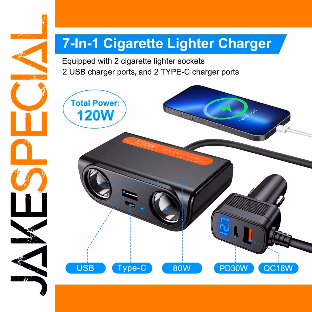 24/12V Car Cigarette Lighter Splitter with USB Ports - Image 3