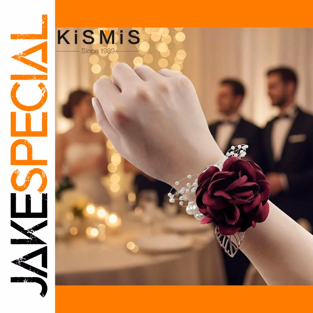Elegant Burgundy Rose Wrist Corsage with Pearls