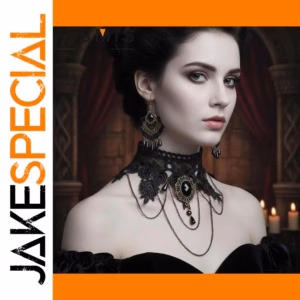 Black Lace Skull Choker Necklace Set with Earrings