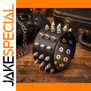 Punk Wide Leather Cuff Bracelet with Spikes
