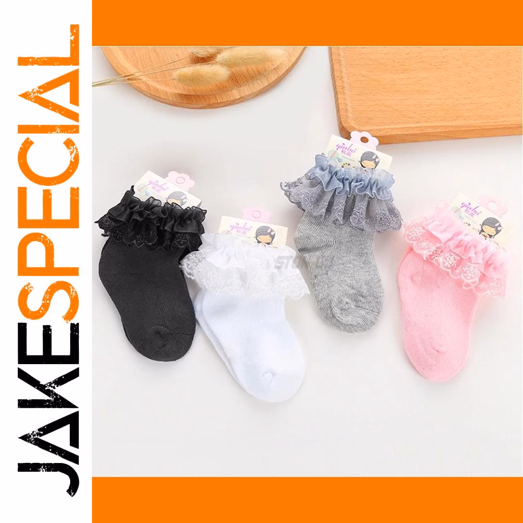 Baby Girls Lace Cotton Short Socks Set - Image 6