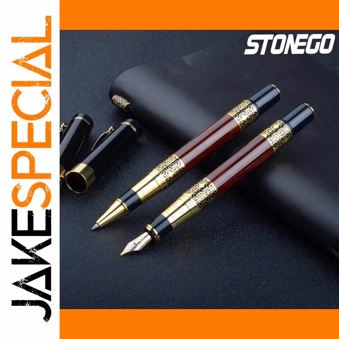 Classical Wood Grain Fountain and Roller Pen Set - Image 3